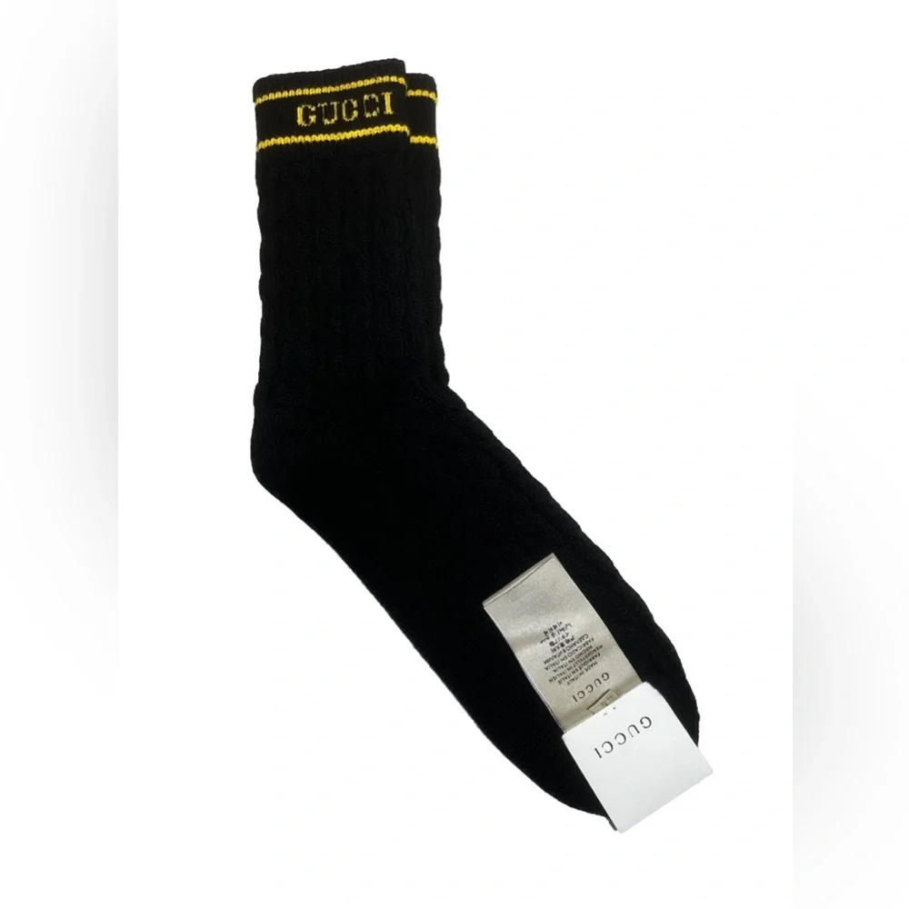 NWT Gucci Cable Knit Wool Black Long Socks Size L (26-28cm) - Picture 2 of 7